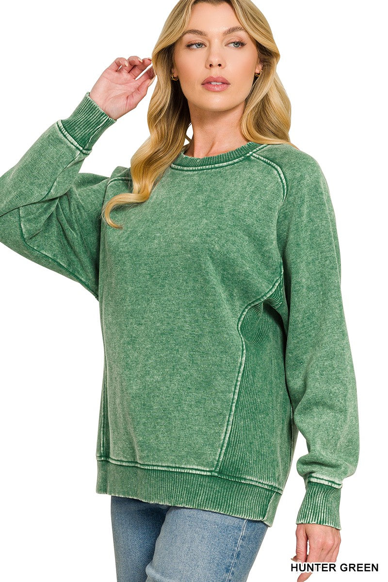 Zenana Acid washed fleece sweatshirts side rib