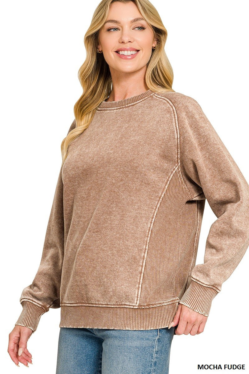 Zenana Acid washed fleece sweatshirts side rib