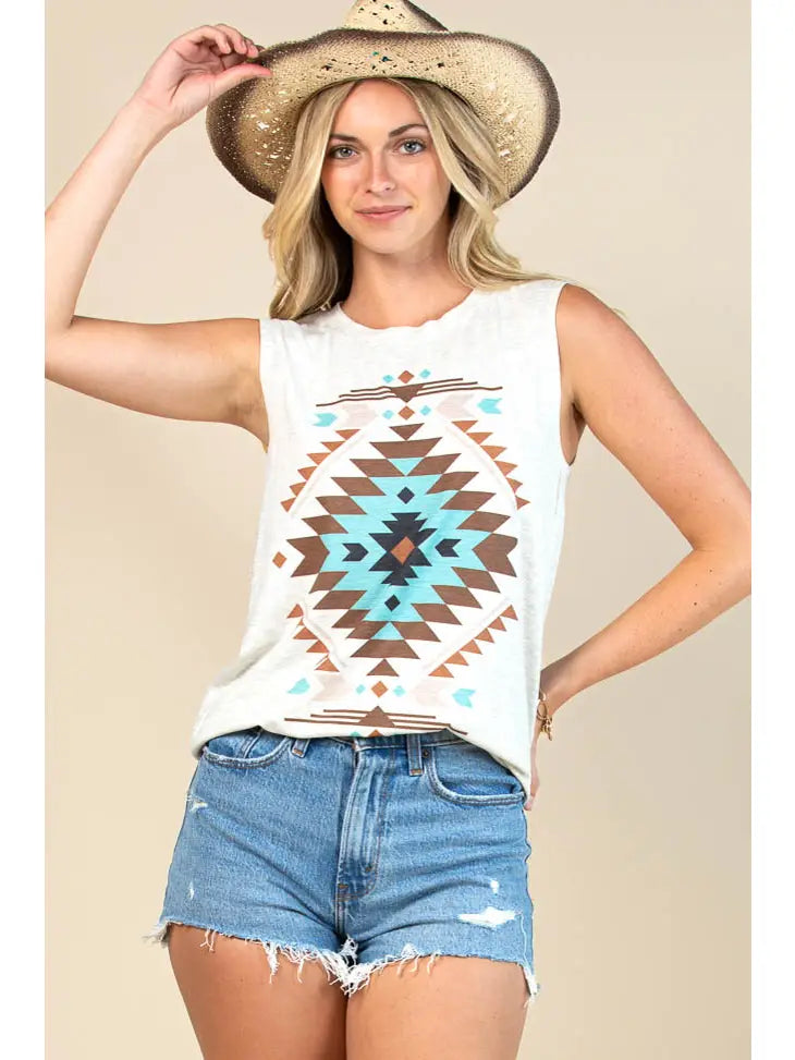 Aztec Graphic Sleeveless Top