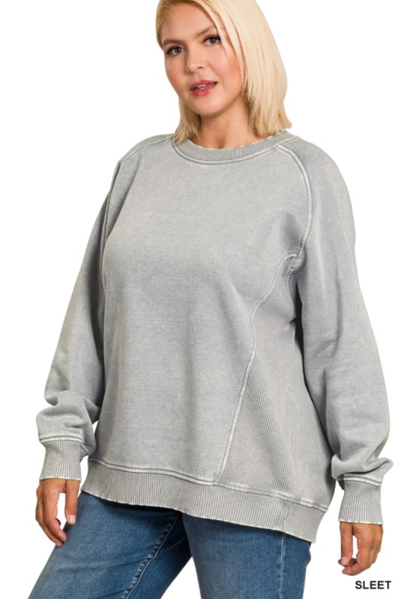 Plus Acid Washed Fleece Sweatshirts Side Rib