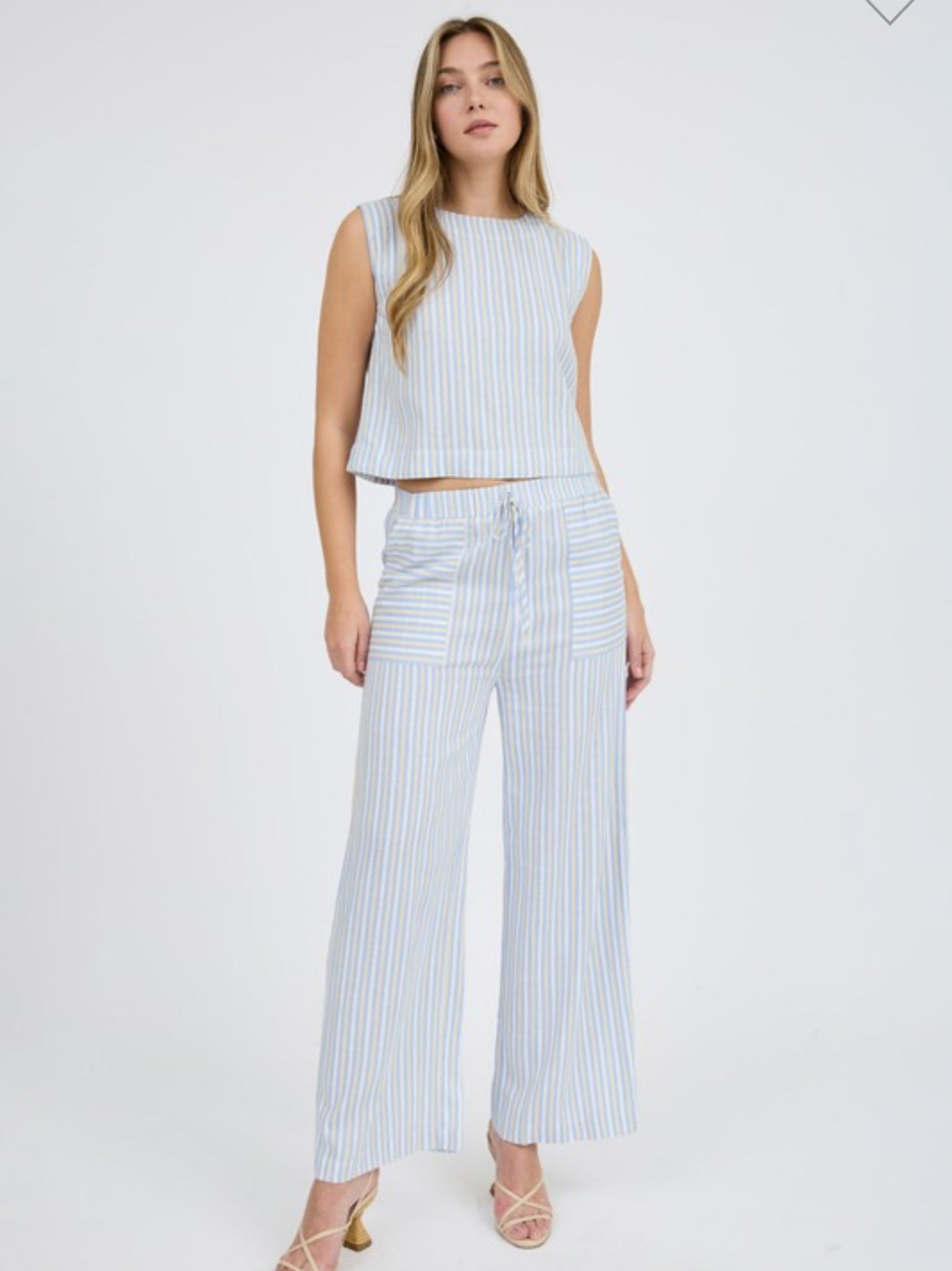 Stripe Blouse Wide Leg Pant Set