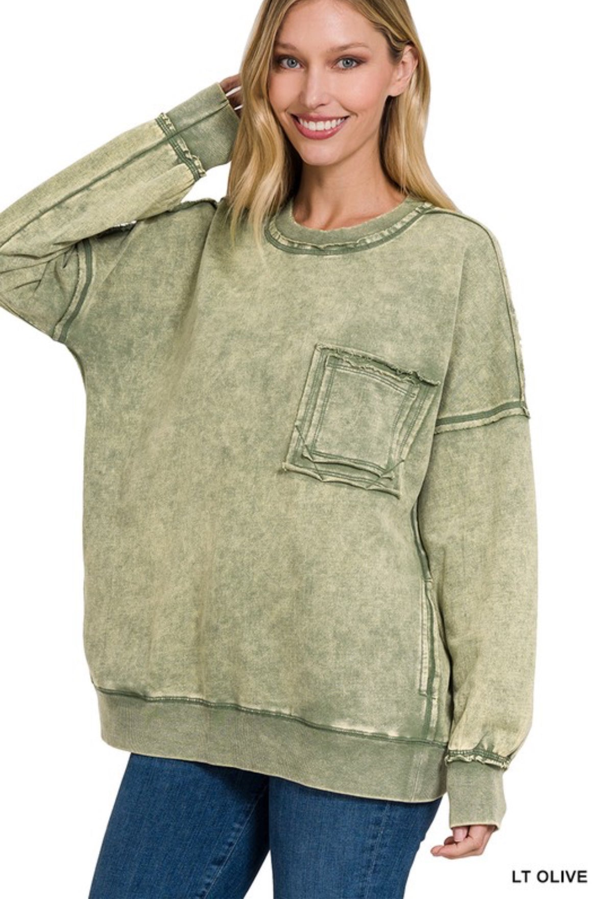 Acid Wash Front Pocket Sweatshirt