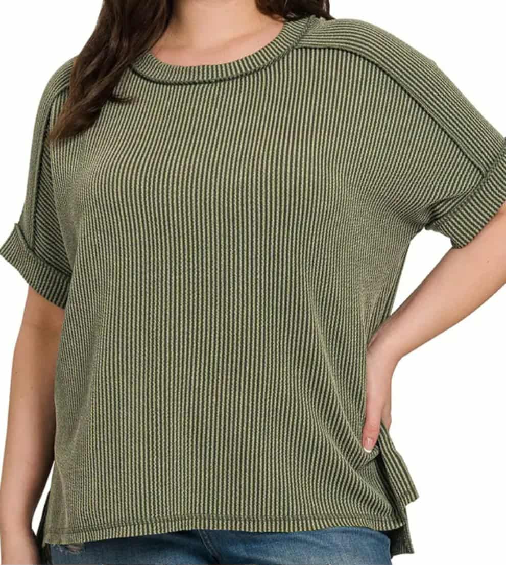 Plus Corded Rib Short Sleeve Top