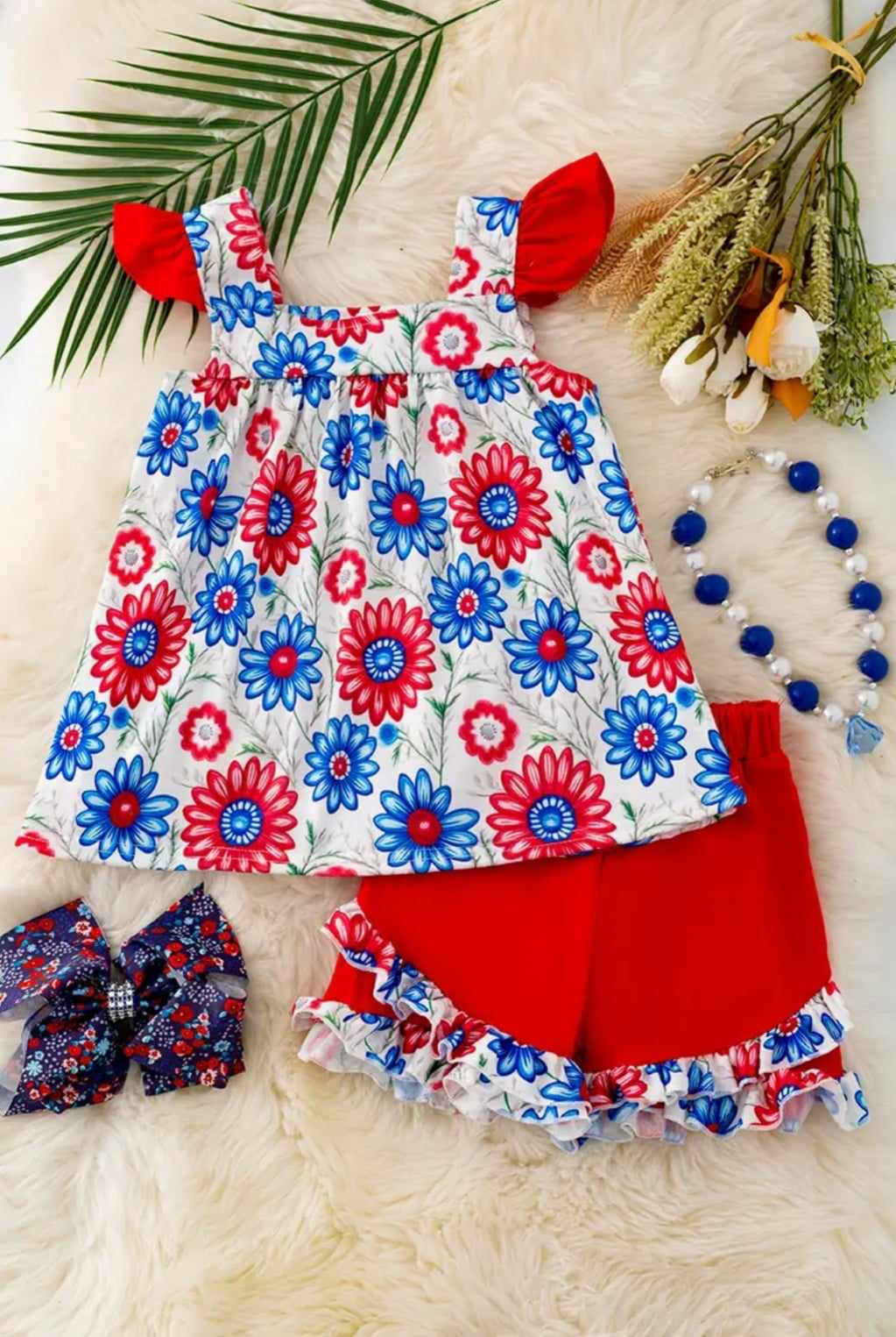 Kid's Patriotic Floral tunic and shorts