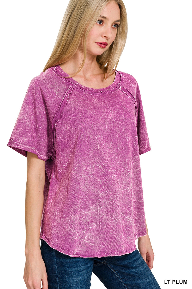 Back Patch Crinkle Washed Raglan Sleeve T-shirt