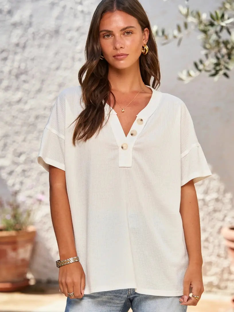 Button Down Waffle Knit Top