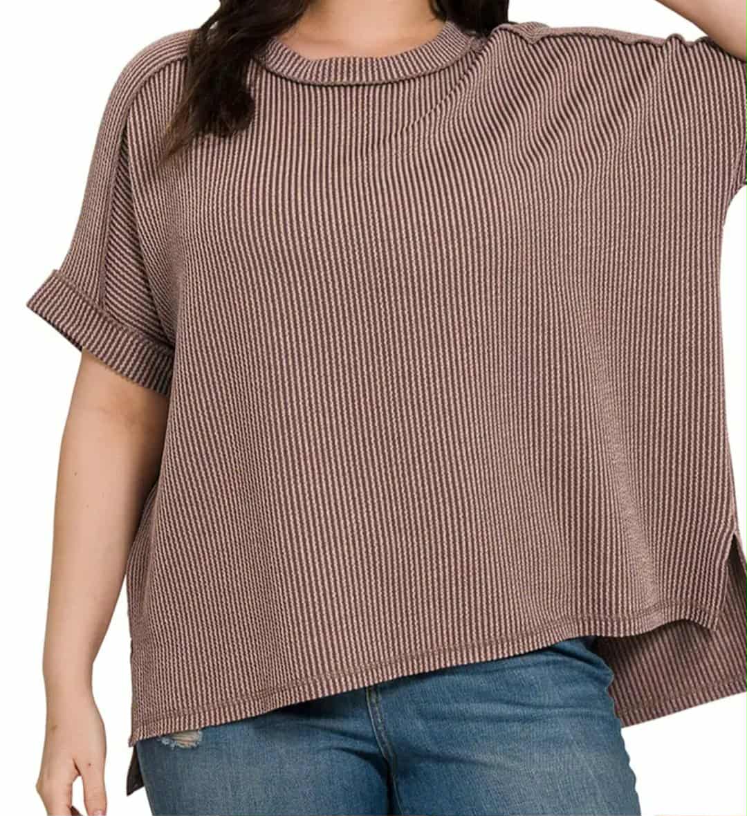 Plus Corded Rib Short Sleeve Top