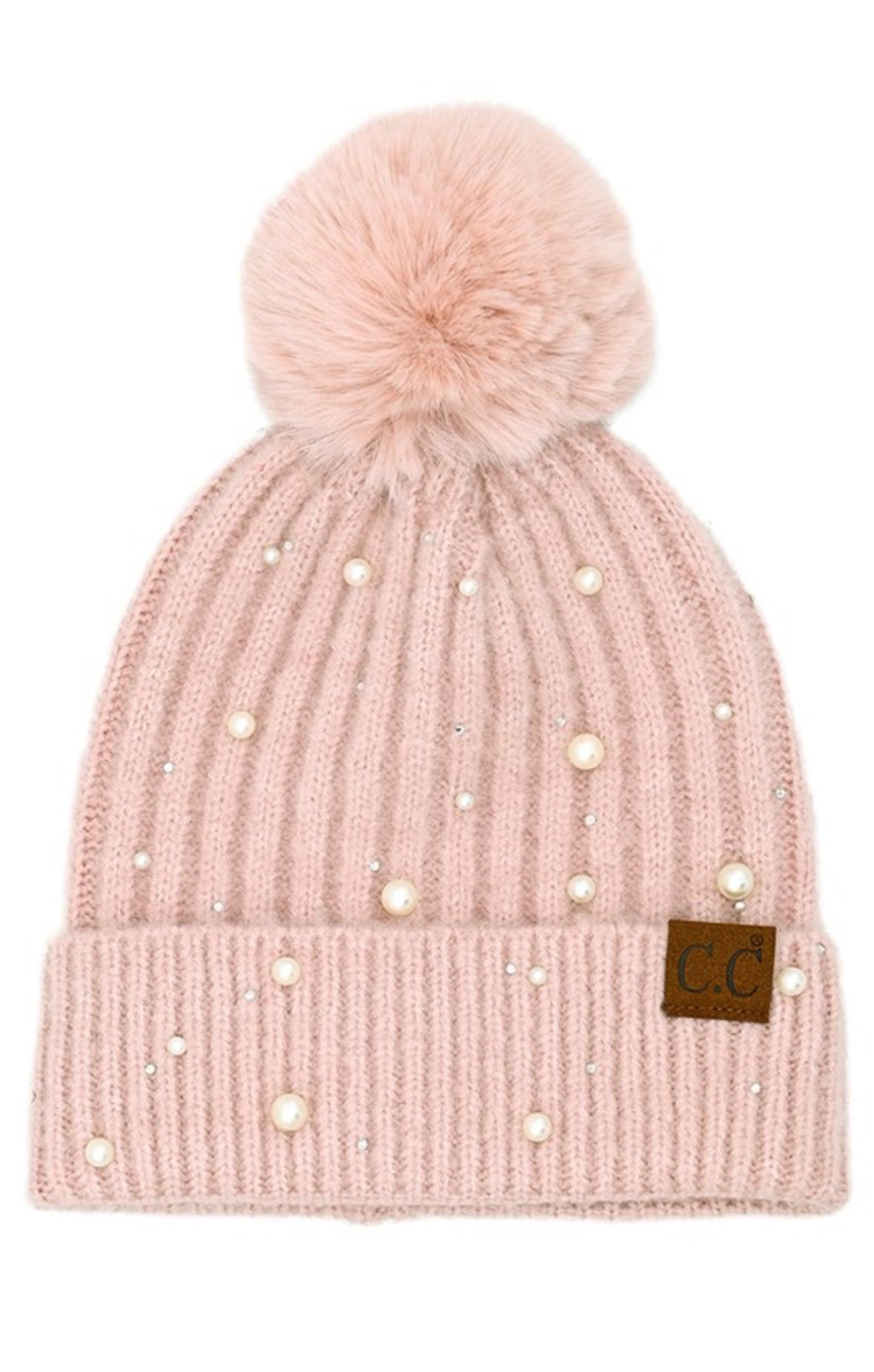 C.C Pearl Embellishments Pom Beanie