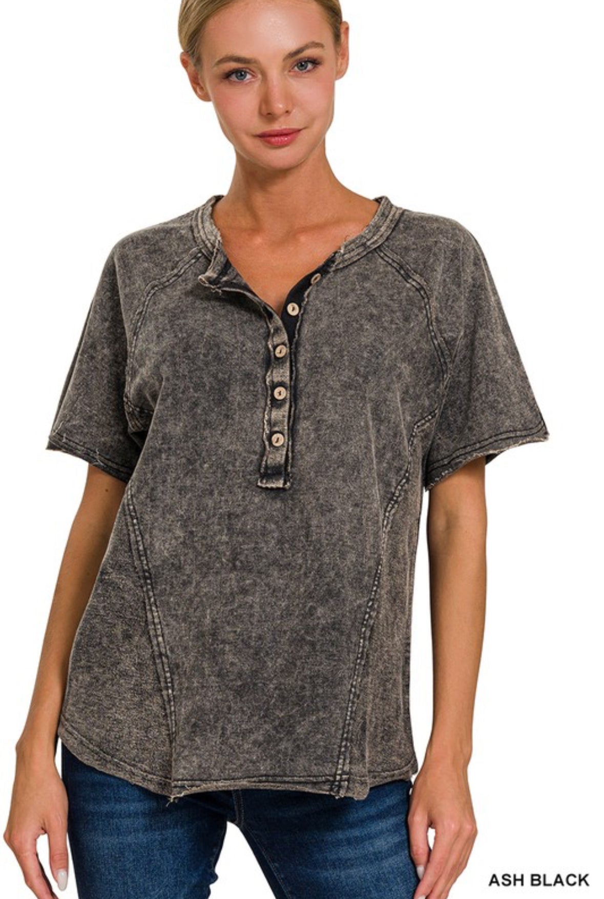 Crinkle Washed Button Top