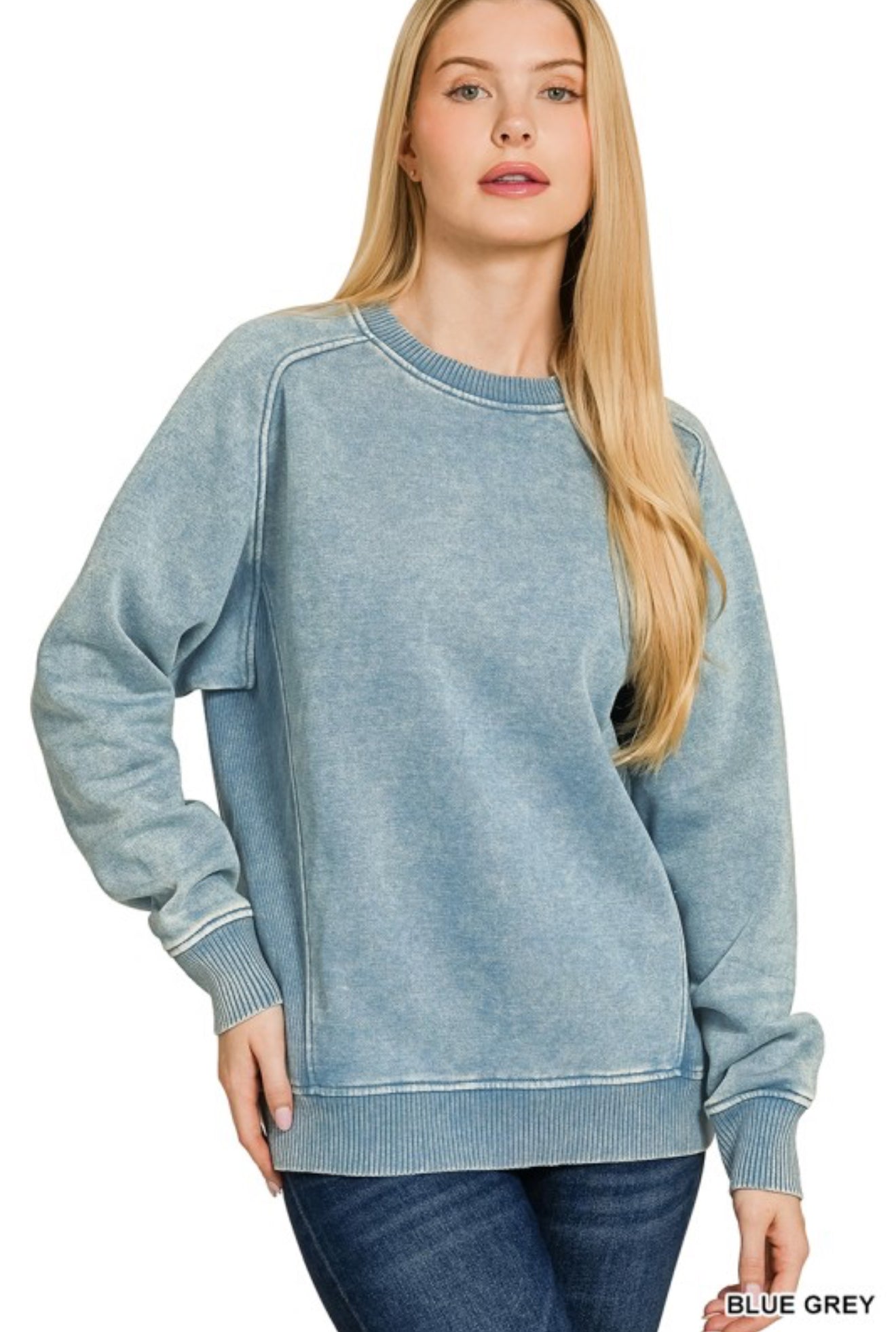 Acid washed fleece sweatshirts side rib