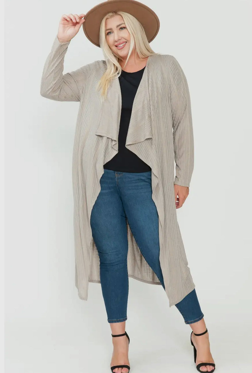 Plus Western Ribbed Long Sleeve Cardigan