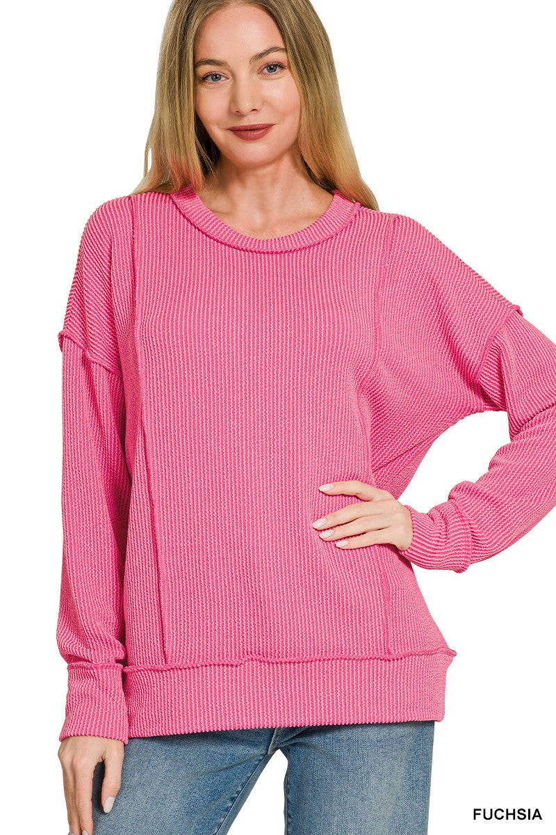 Zenna Corded Rib Long Sleeve Round Neck Pullover