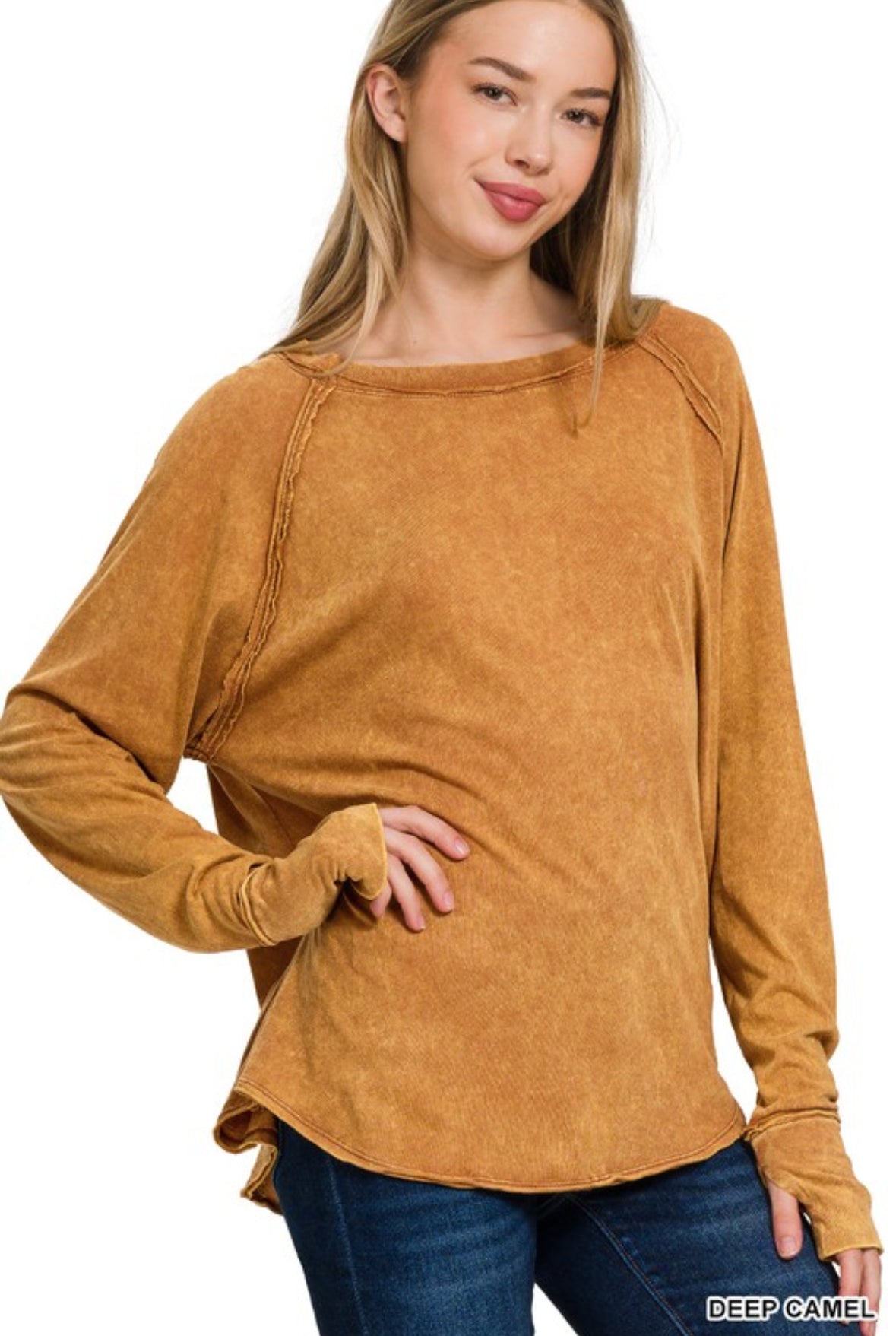 Washed Thumb Hole Long Sleeve Top