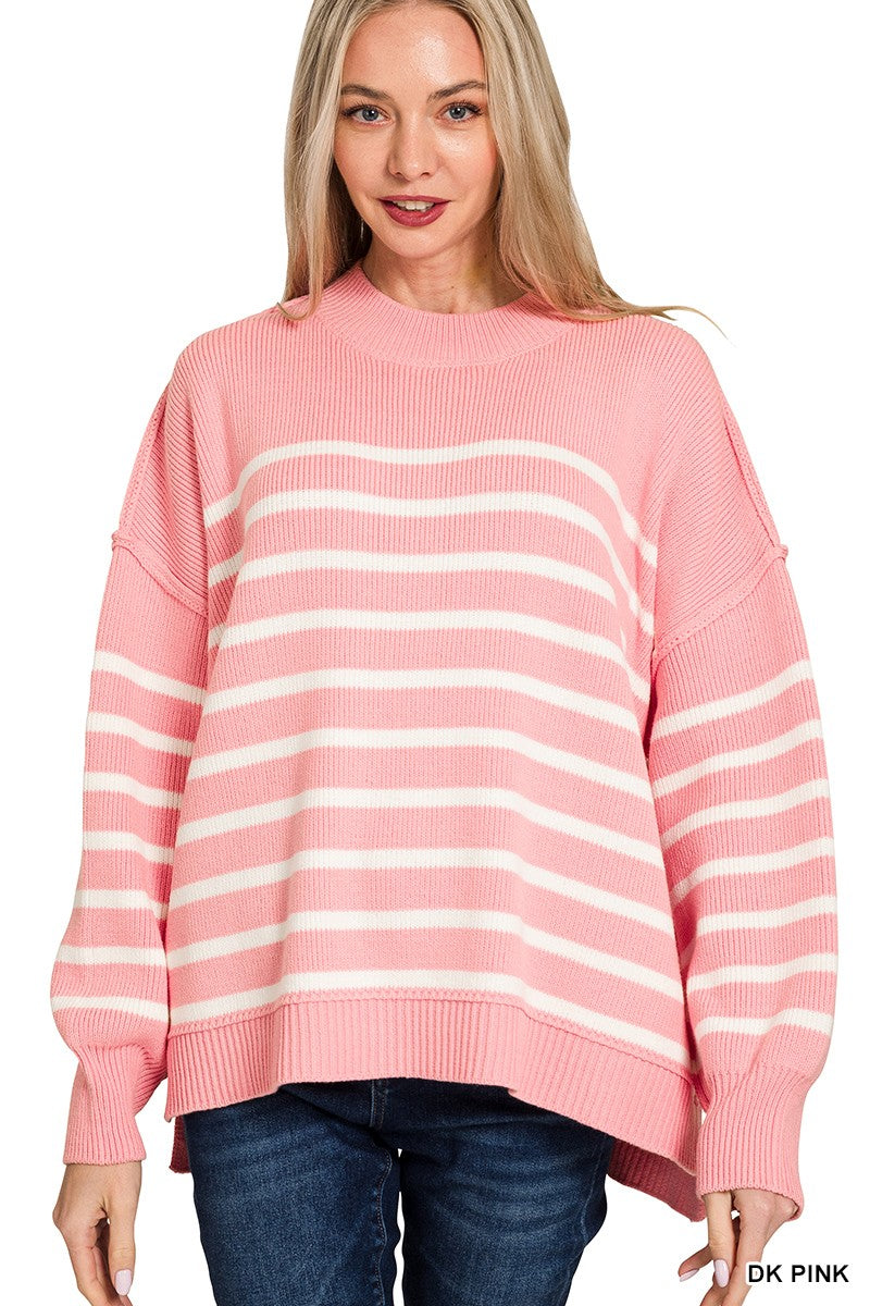 Exposed Seam Striped Oversized Sweater