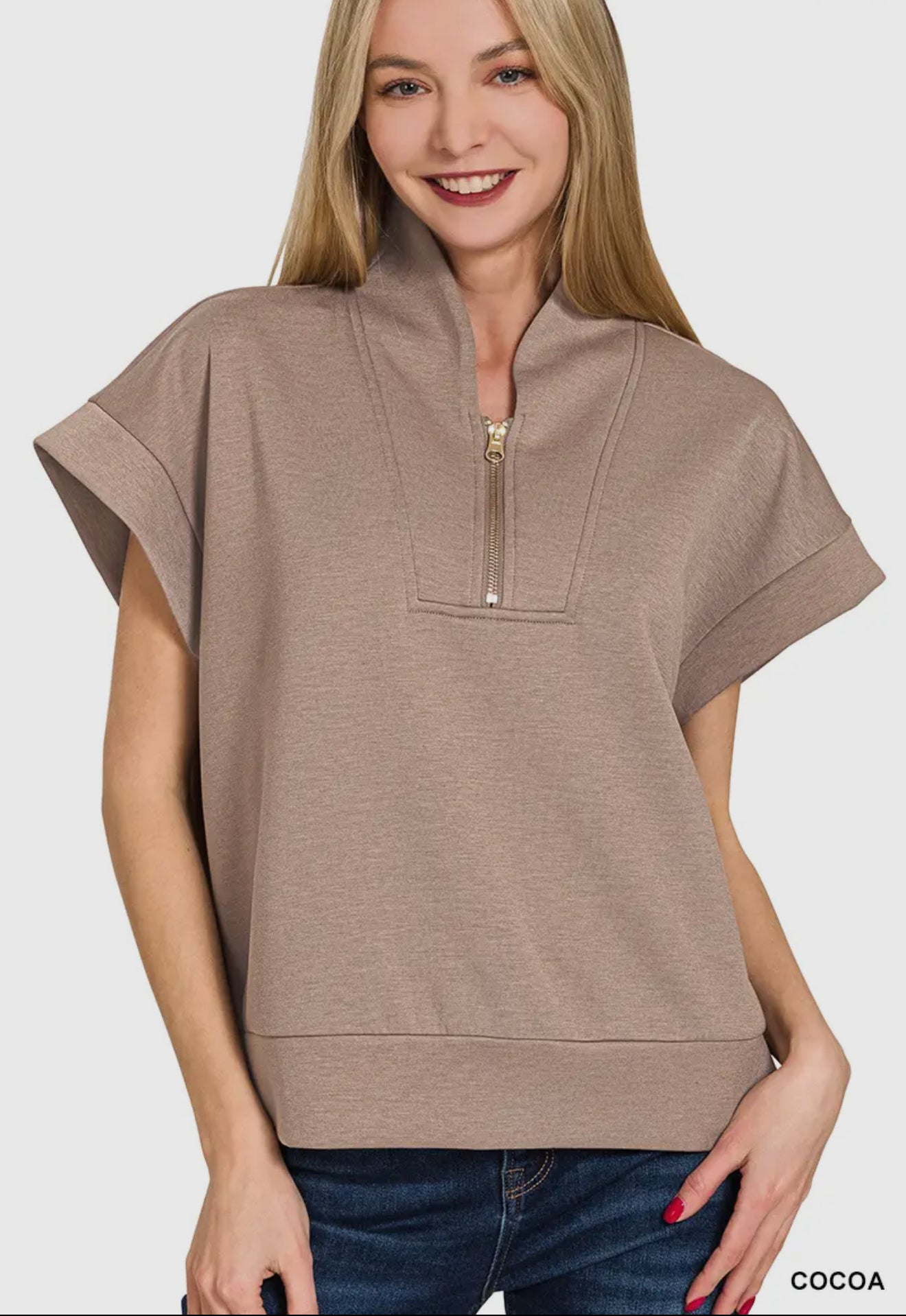 High Neck Half Zip Vest Top