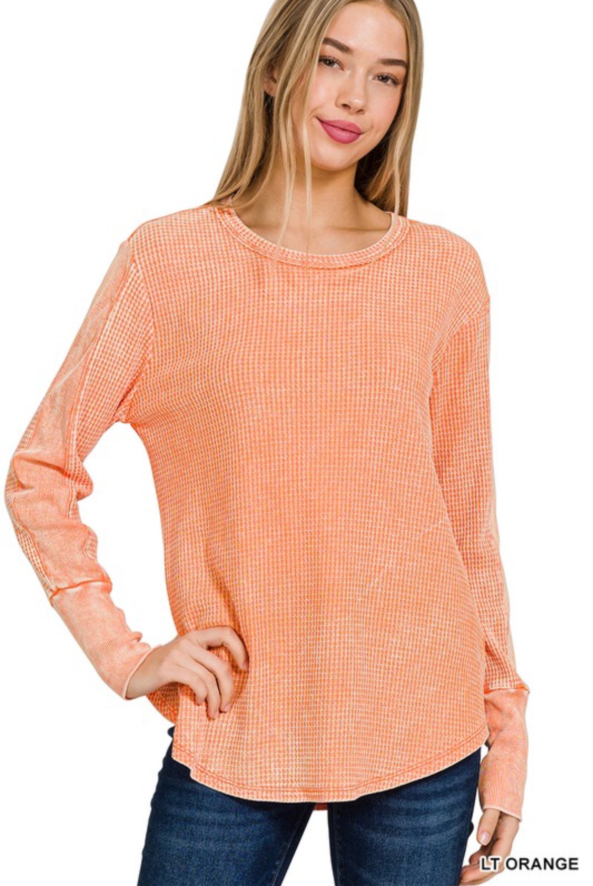 Washed Baby Waffle Long Sleeve Top