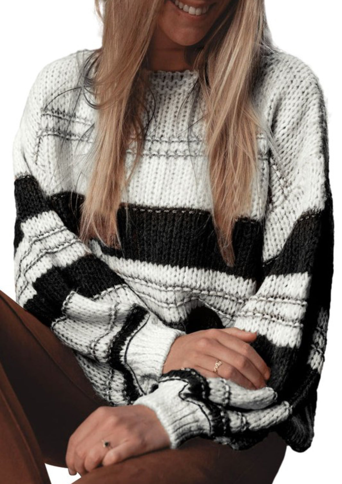 Stripe Puff Sleeve Sweater