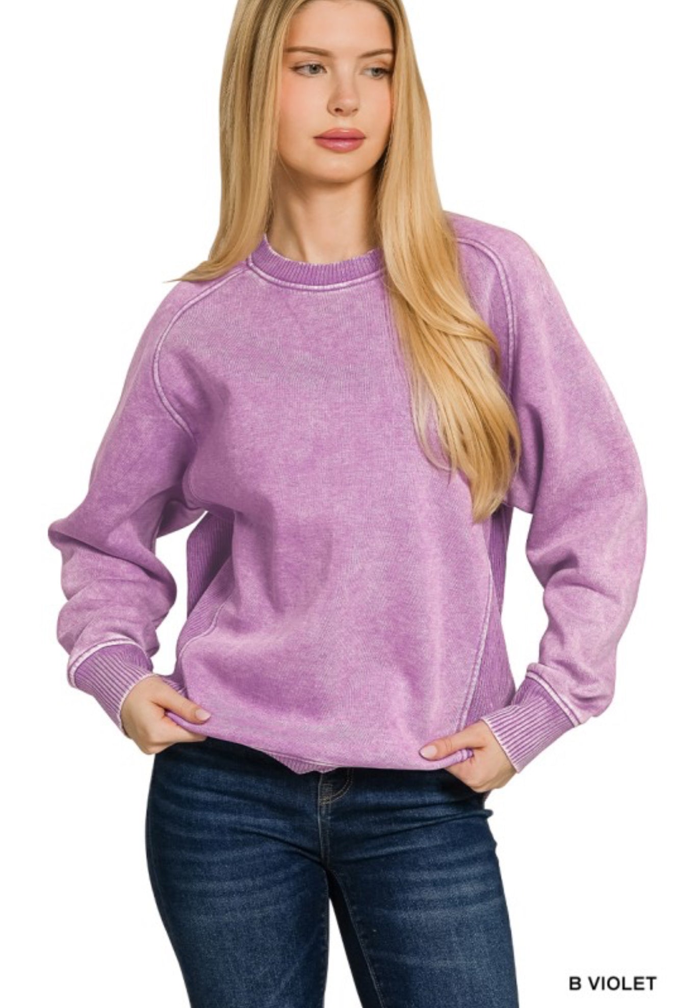 Acid washed fleece sweatshirts side rib