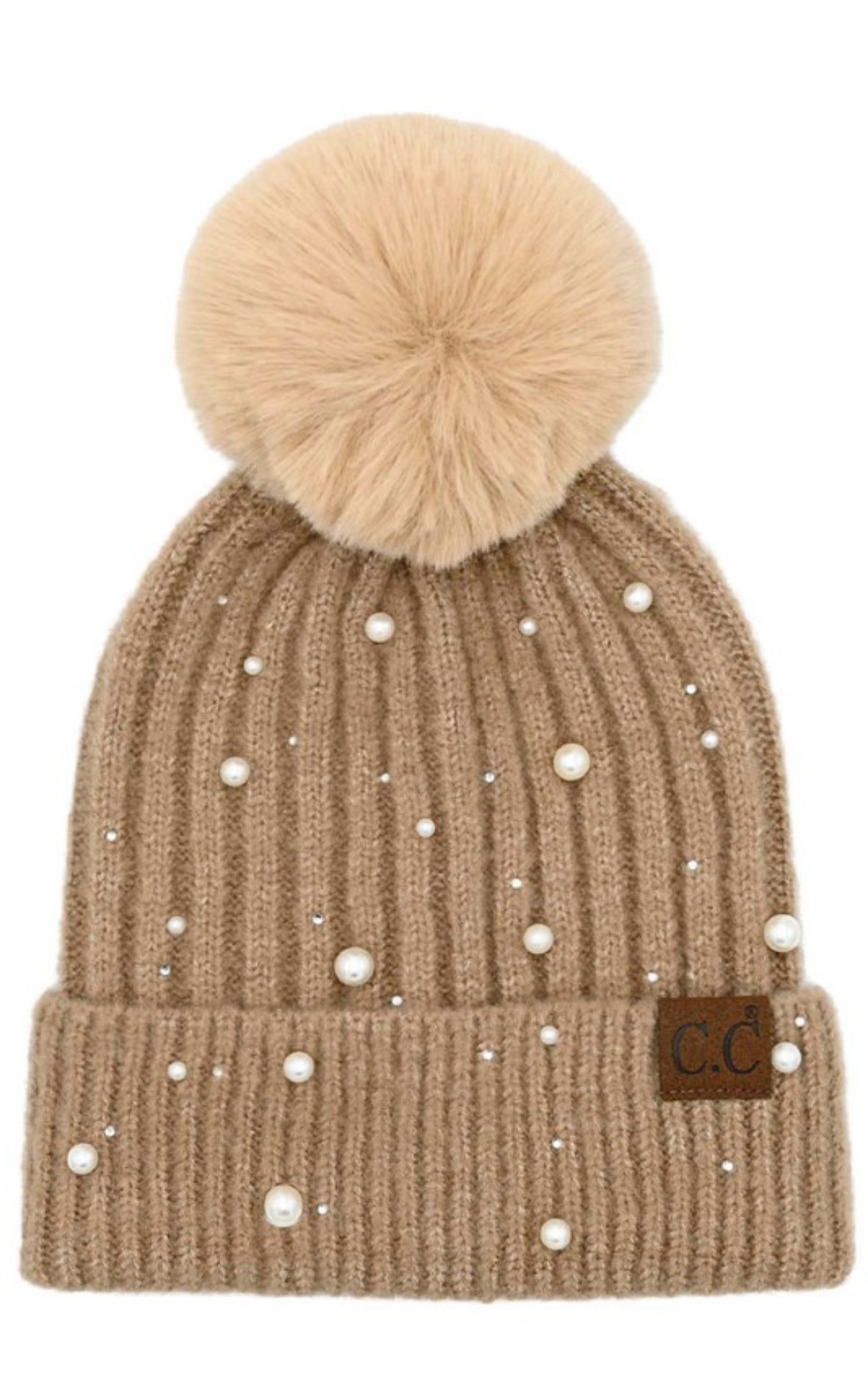 C.C Pearl Embellishments Pom Beanie