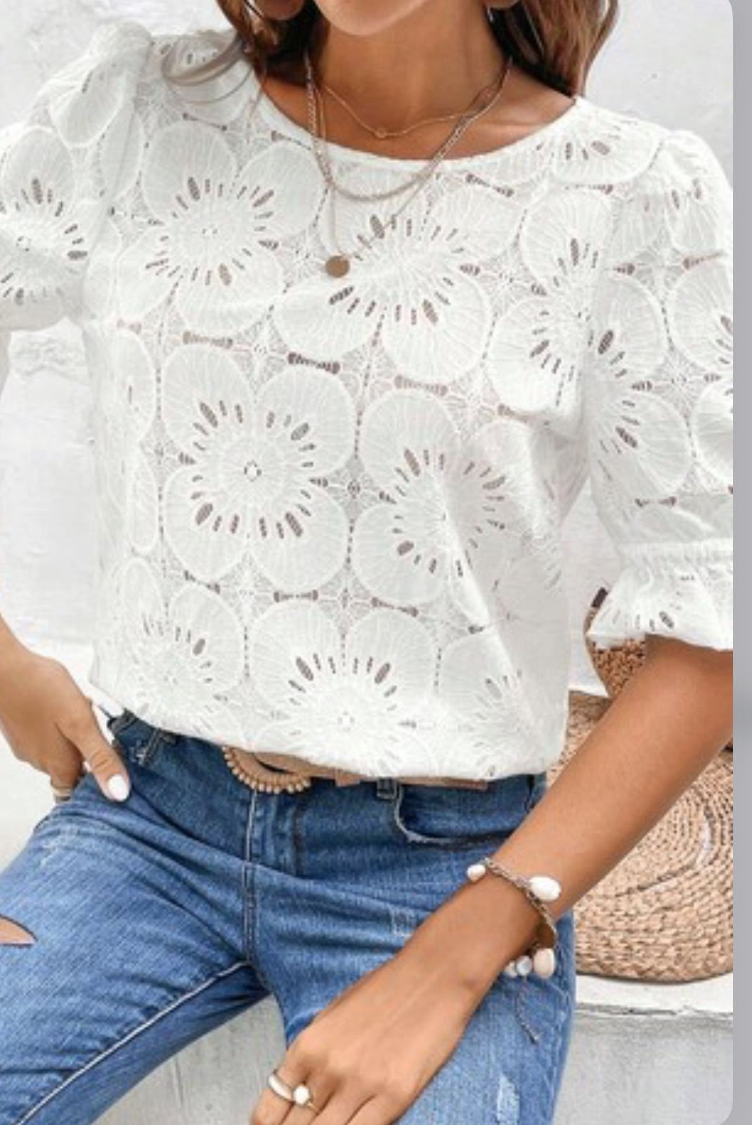 Flower Eyelet Casual Top