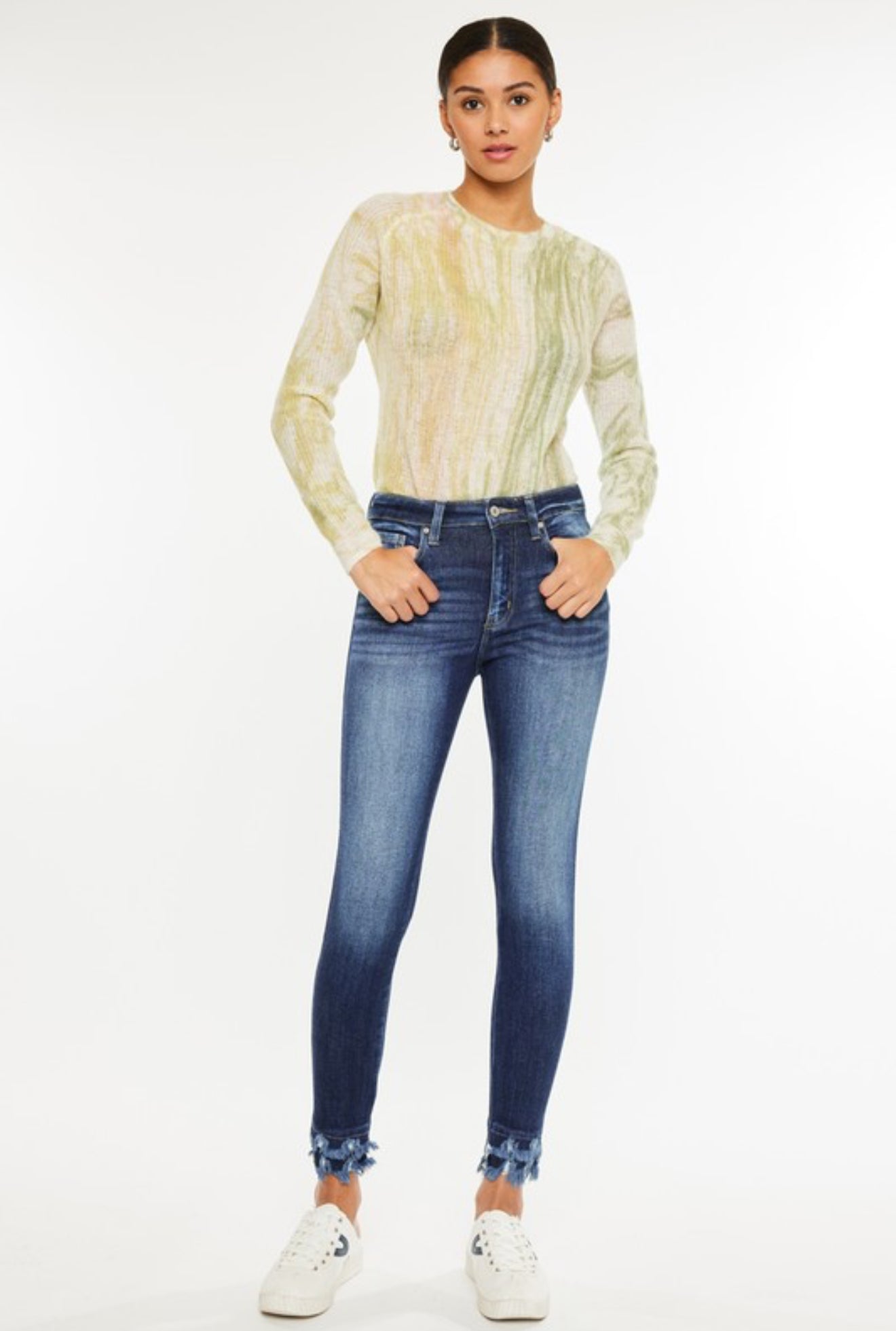Kancan High Rise Frayed Hem Ankle Skinny
