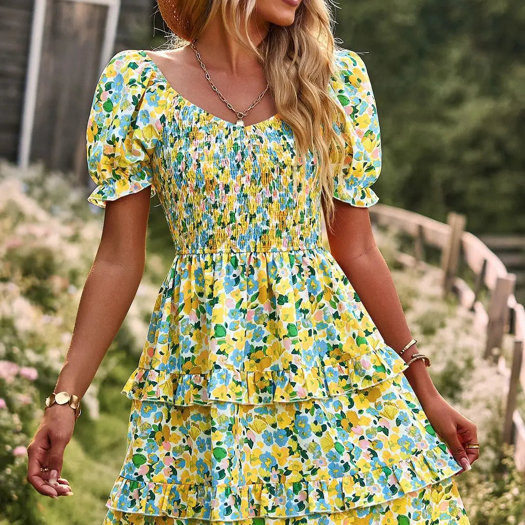 Floral Smocked Off Shoulder Dress
