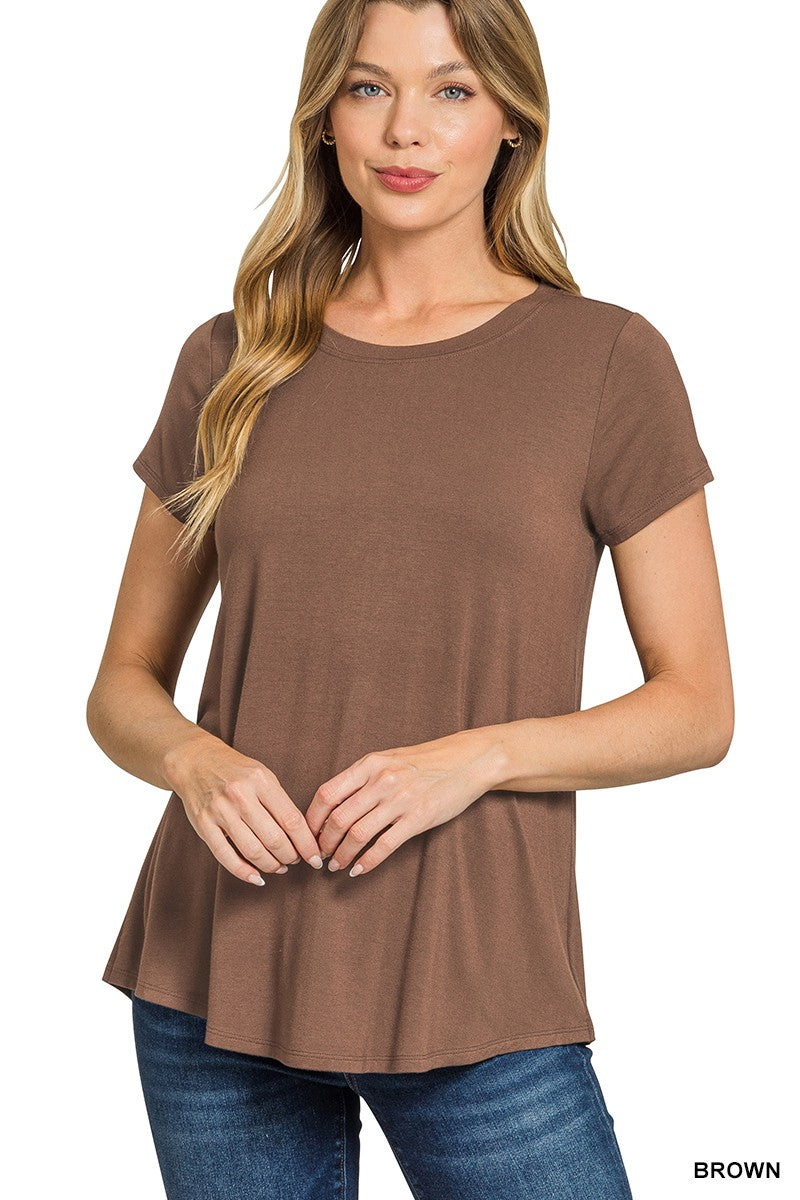 Zenana Flowy Round Hem Rayon Short Sleeve Top