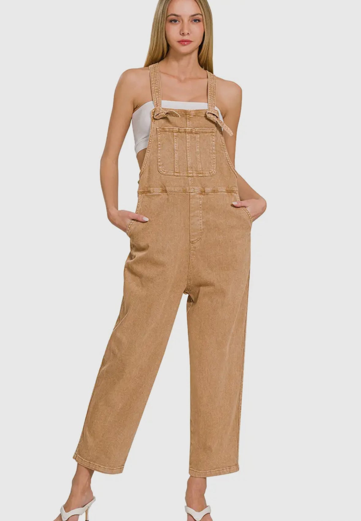 Acid Washed Knot Strap Relaxed Fit Overalls