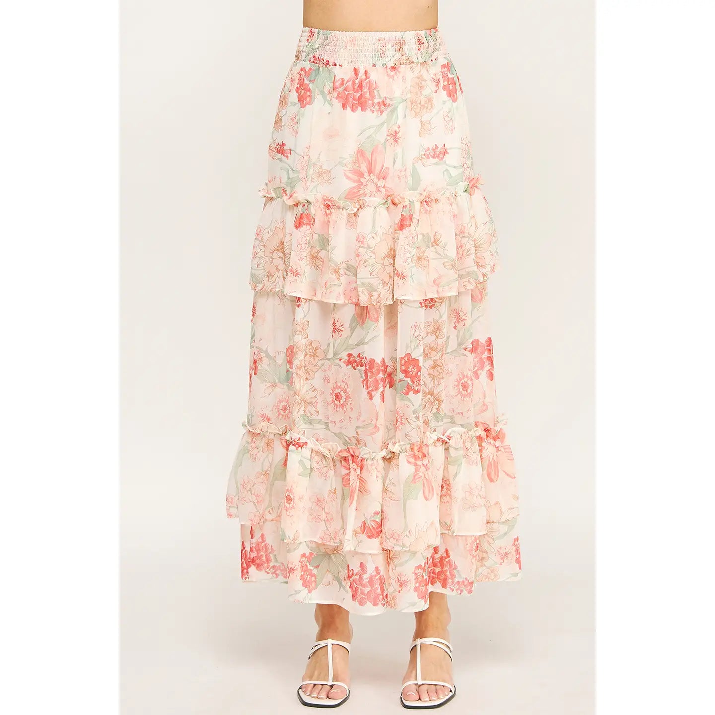 Garden Tiered Smocked Waist Maxi Skirt
