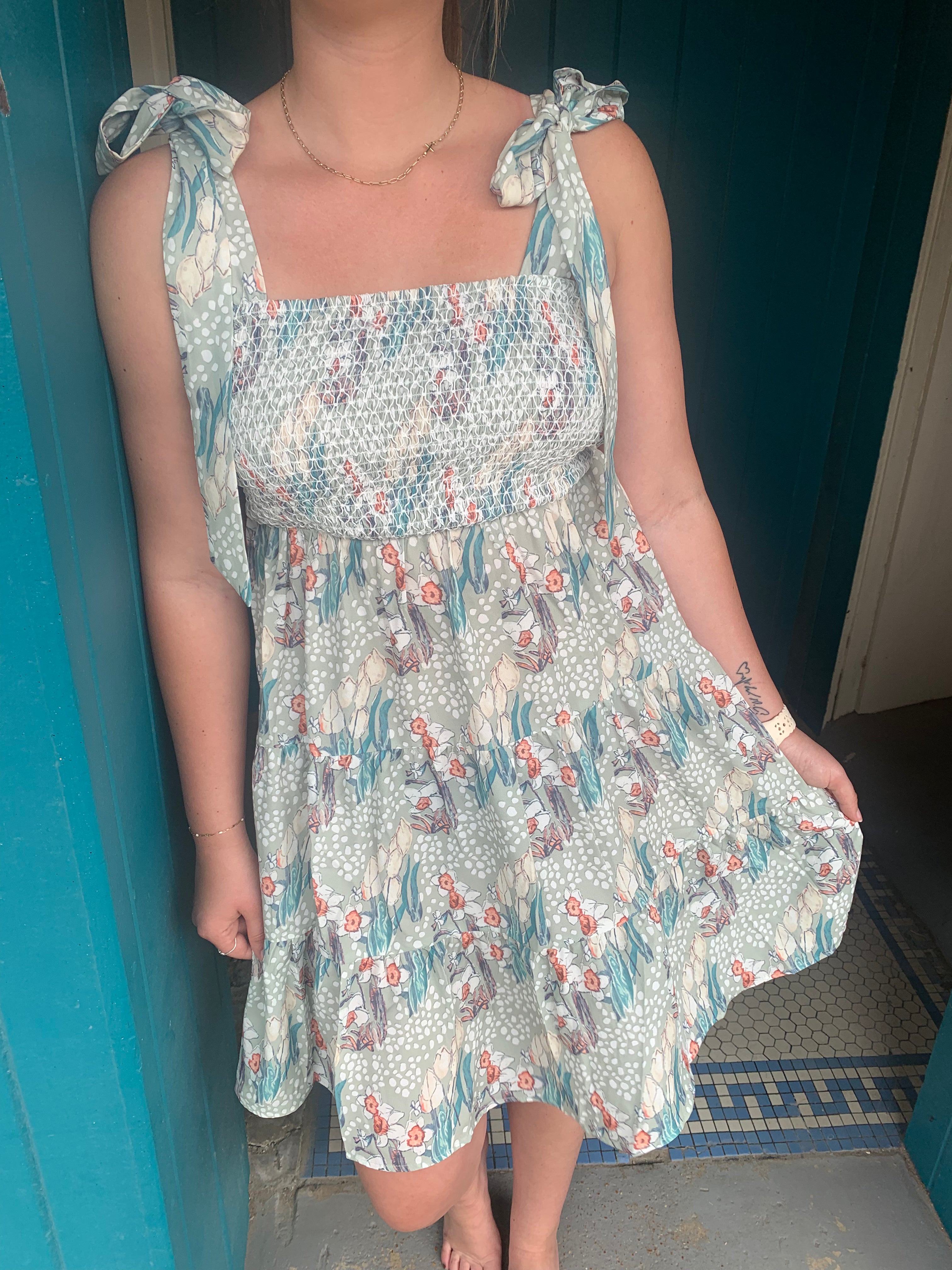 Sage Floral Knot Dress