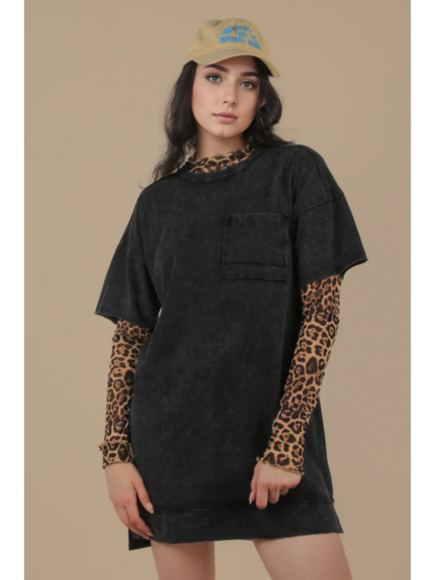 Mineral Washed Knit Oversized Shift Mini Dress