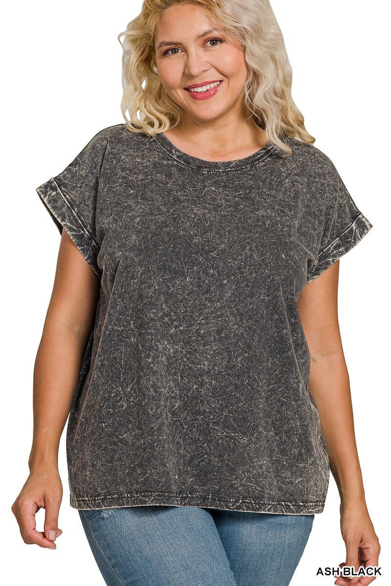 Plus Round Neck Crinkle Top