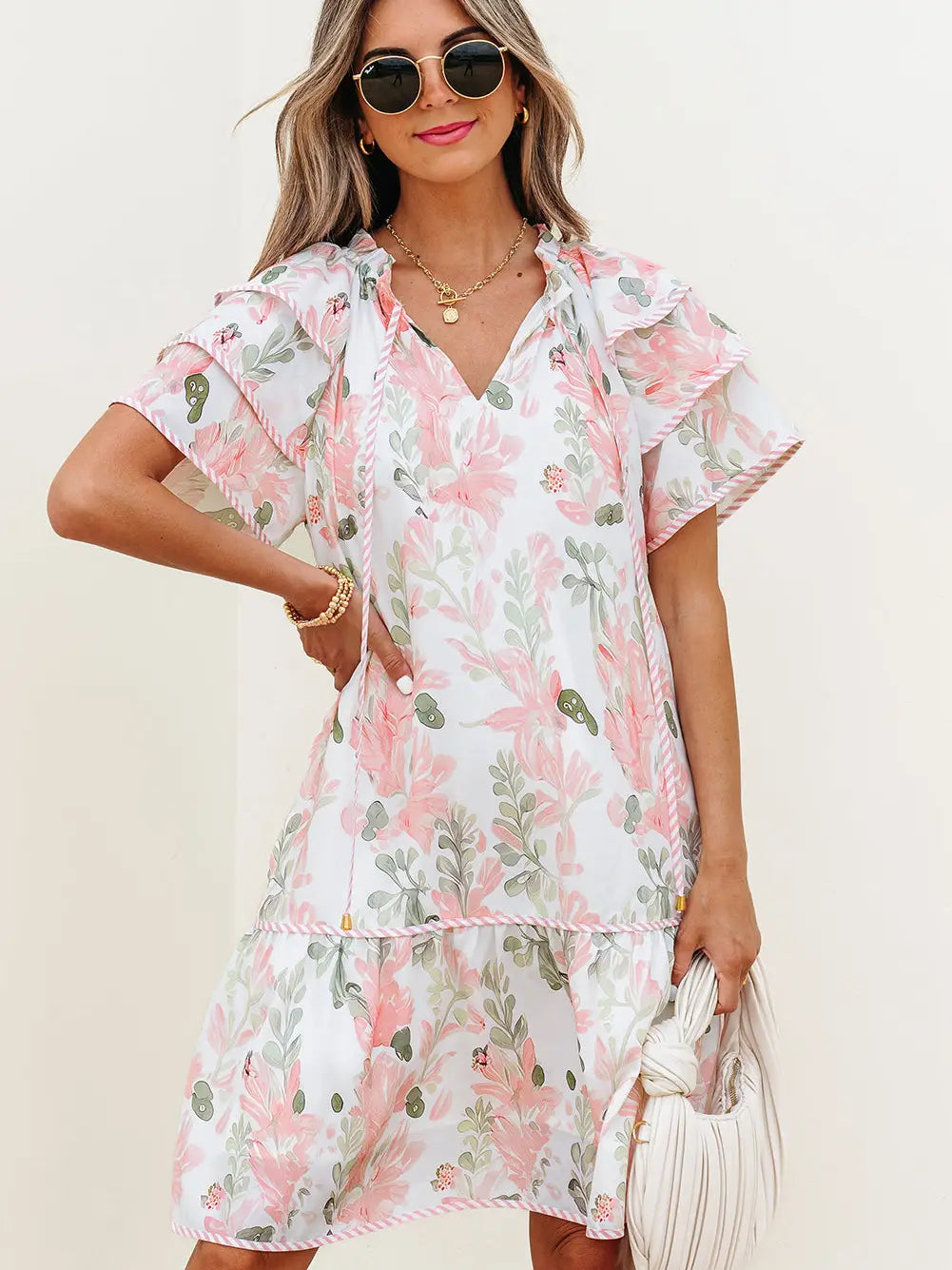 Floral Contrast Edge Mini Dress