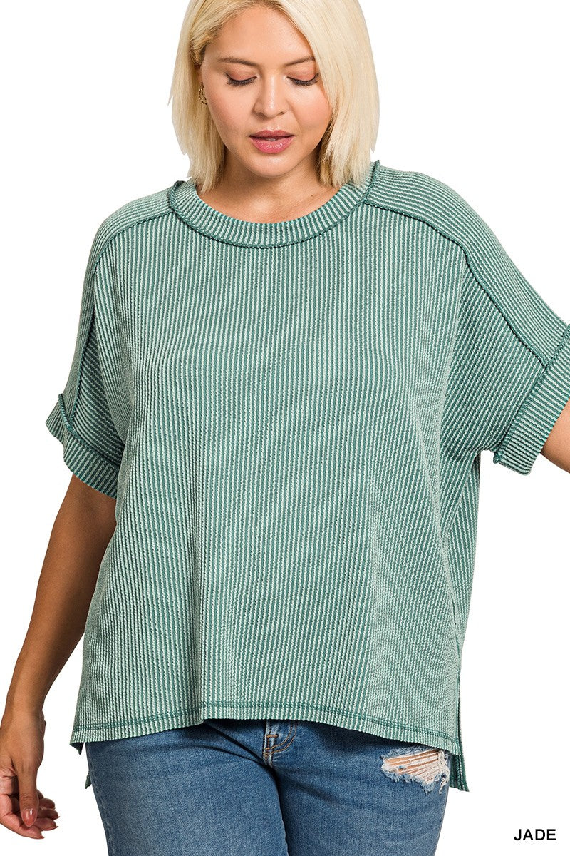 Plus Corded Rib Short Sleeve Top