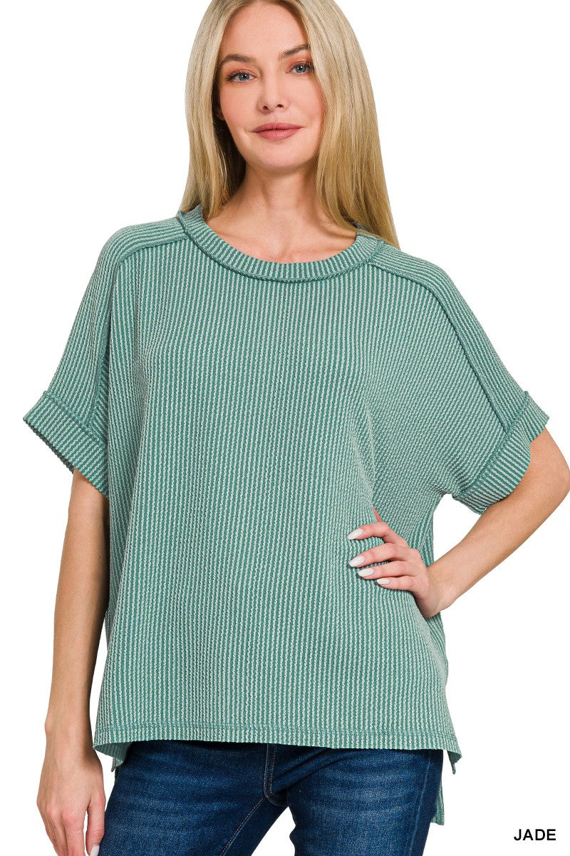 Corded Rib Short Sleeve Top