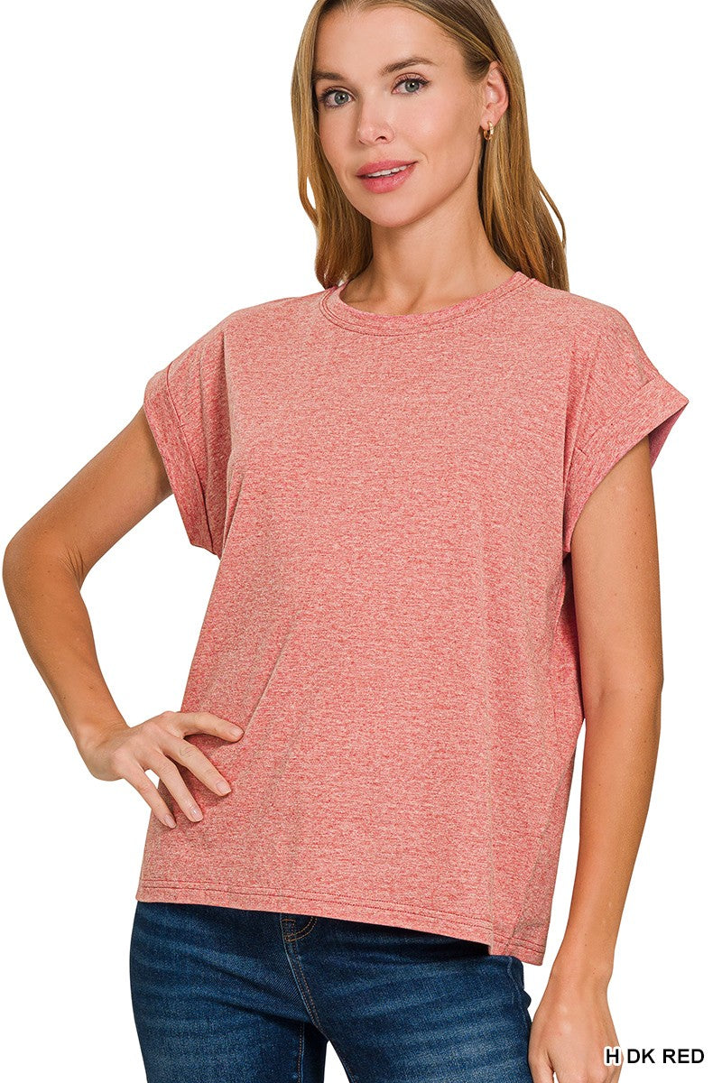 Zenana Round Neck Folded Short Sleeve T-shirt