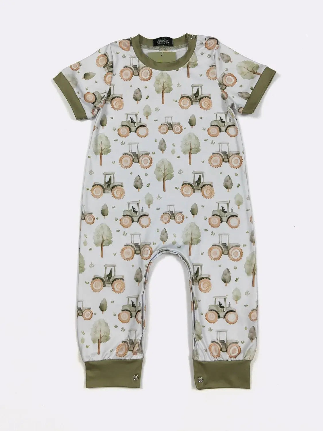 Sage Tractor Baby Romper