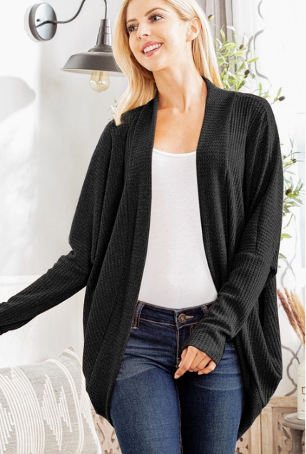 WAFFLE CARDIGAN HIGH LOW