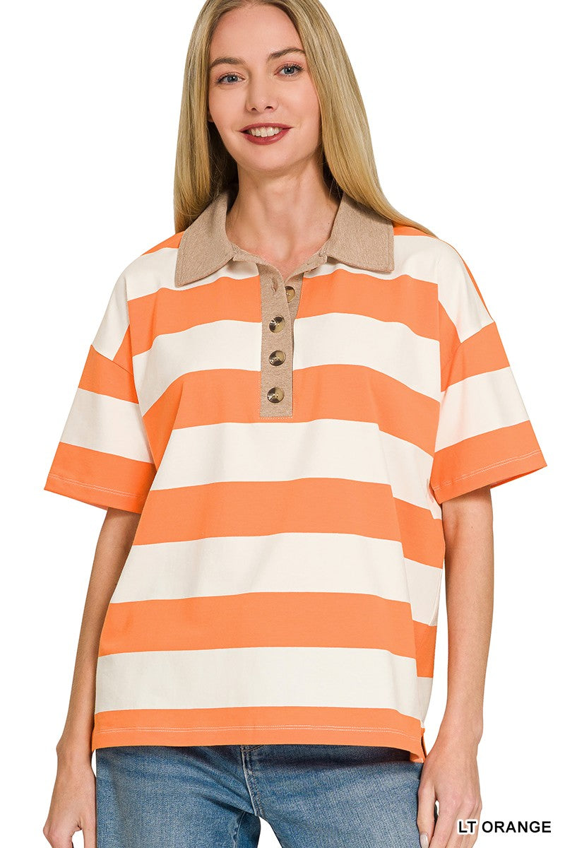 Striped Collared Polo Top
