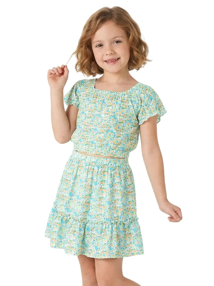 green/ orange/ blue Toddler's 2 Pc Floral Skirt Set