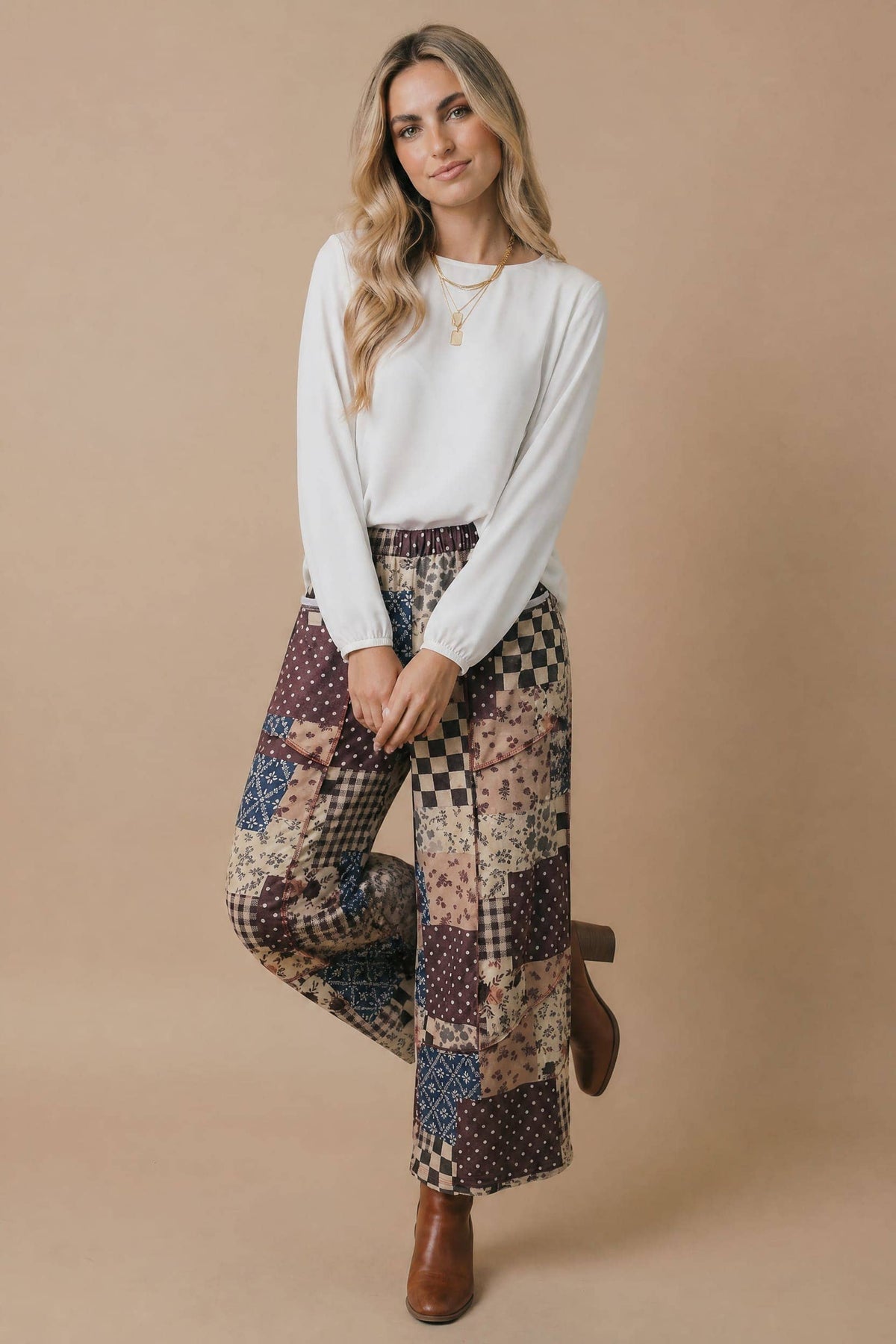 Plus Patchwork Floral French Terry Pants