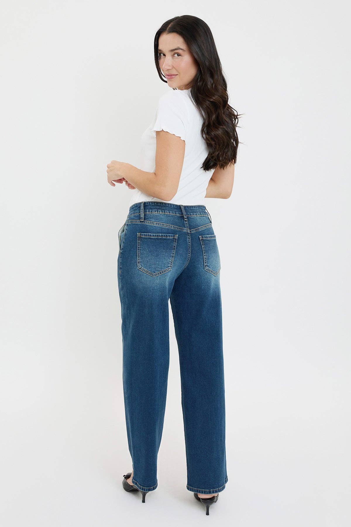 Missy Mid Rise Front Seam Wide Leg Jeans