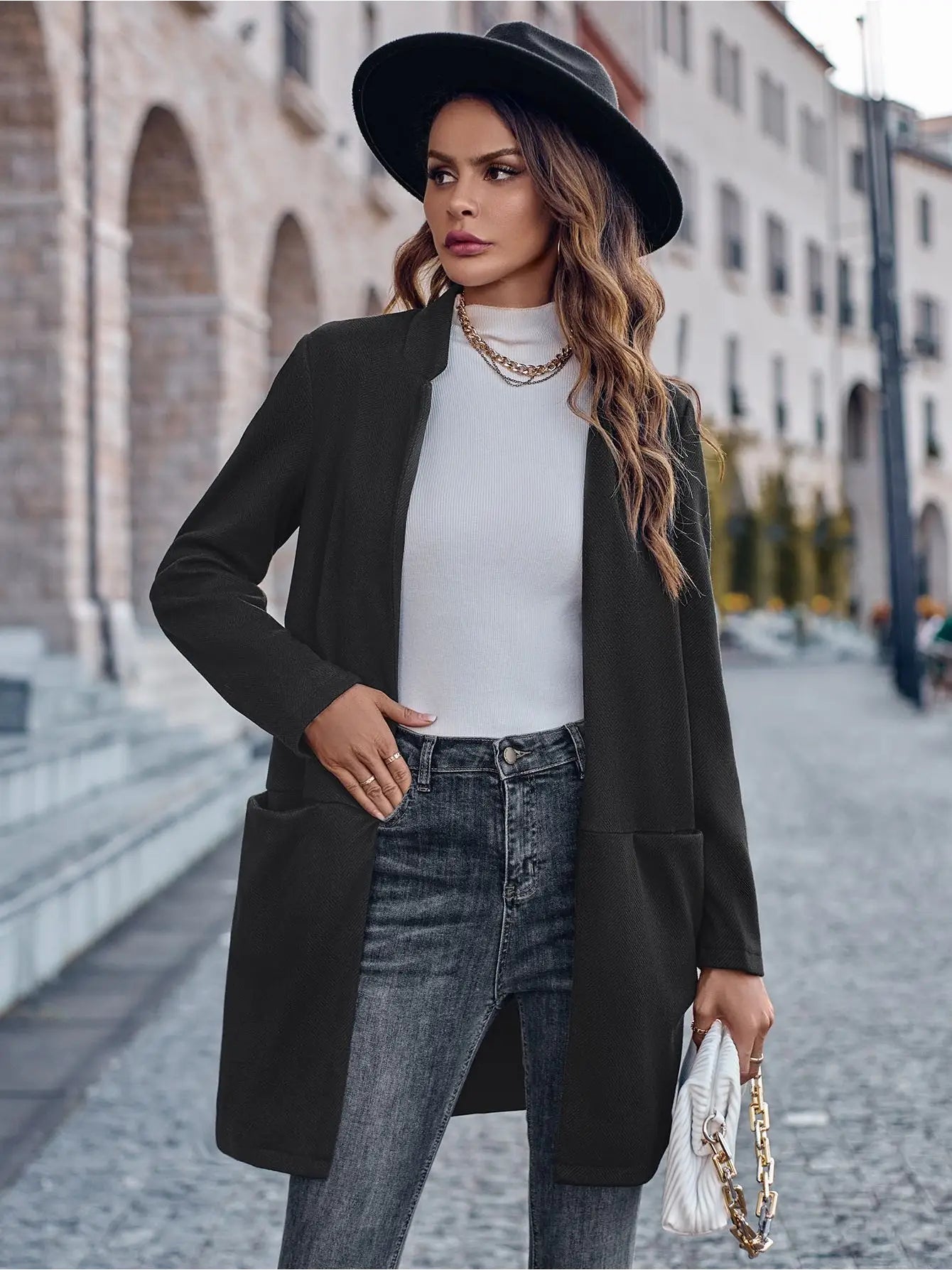 Long Open Front Jacket/ Blazer