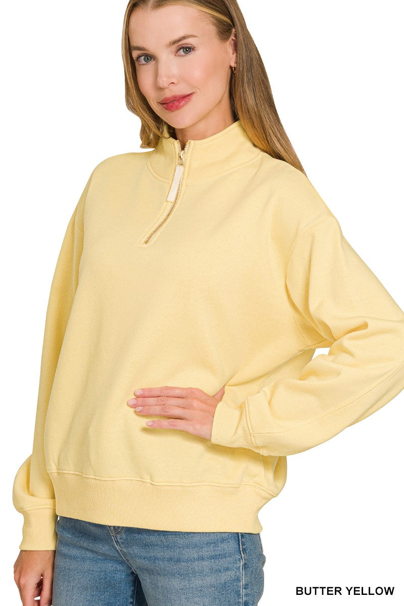Zenana Fleece Half Zip Sweatshirt