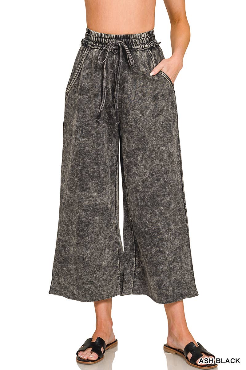 Zenana Acid wash French Terry Pants w/ Pockets