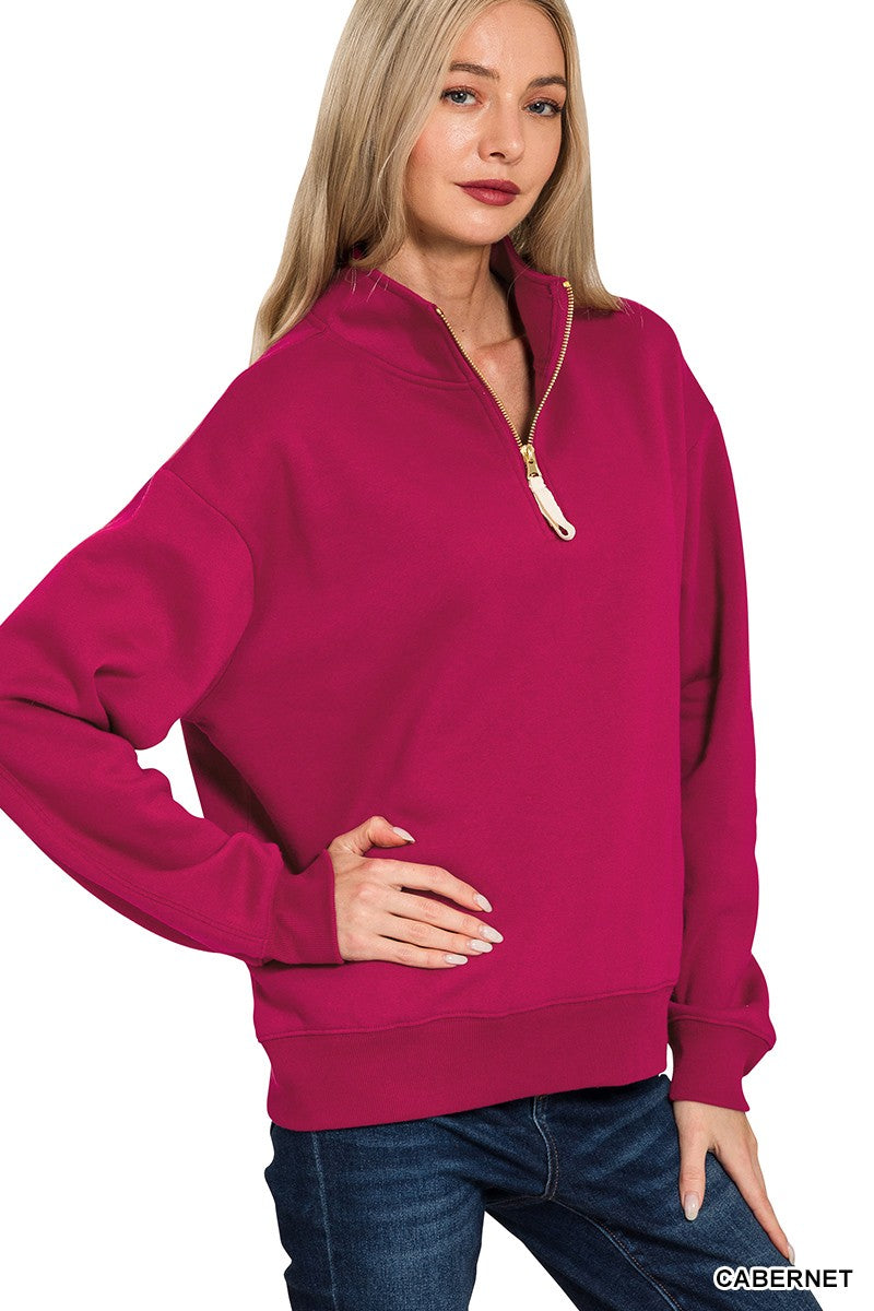 Zenana Fleece Half Zip Sweatshirt