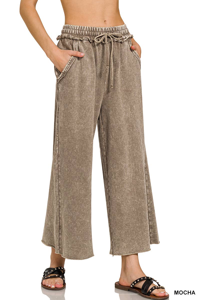 Zenana Acid wash French Terry Pants w/ Pockets