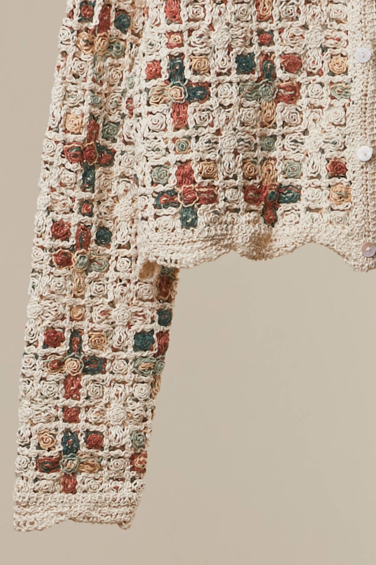 Boho Patchwork Crochet Button Cardigan