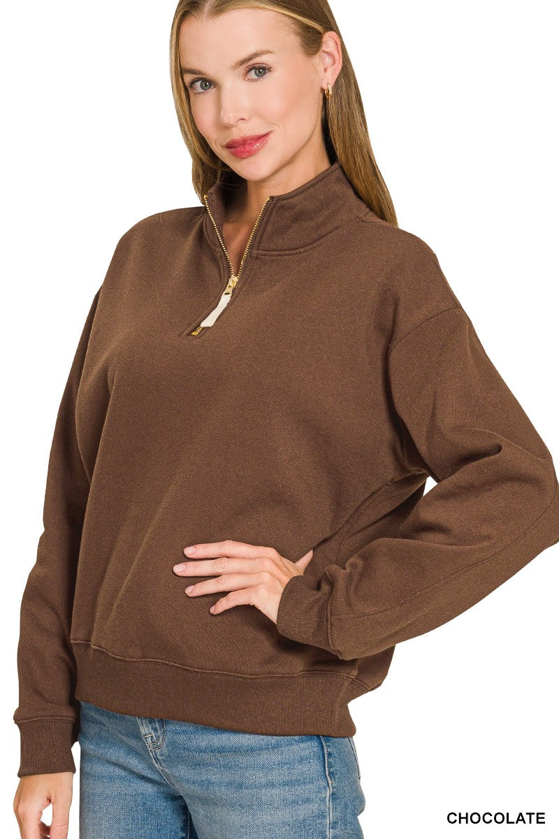 Zenana Fleece Half Zip Sweatshirt