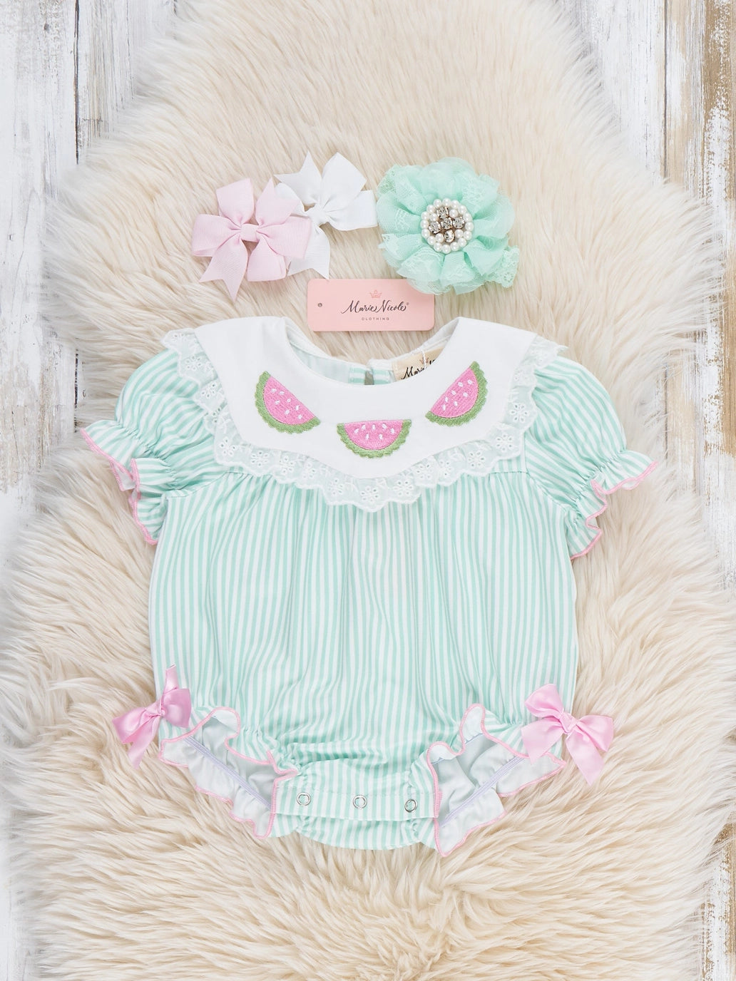 Melon Meadow Embroidered Ruffle Bubble Romper